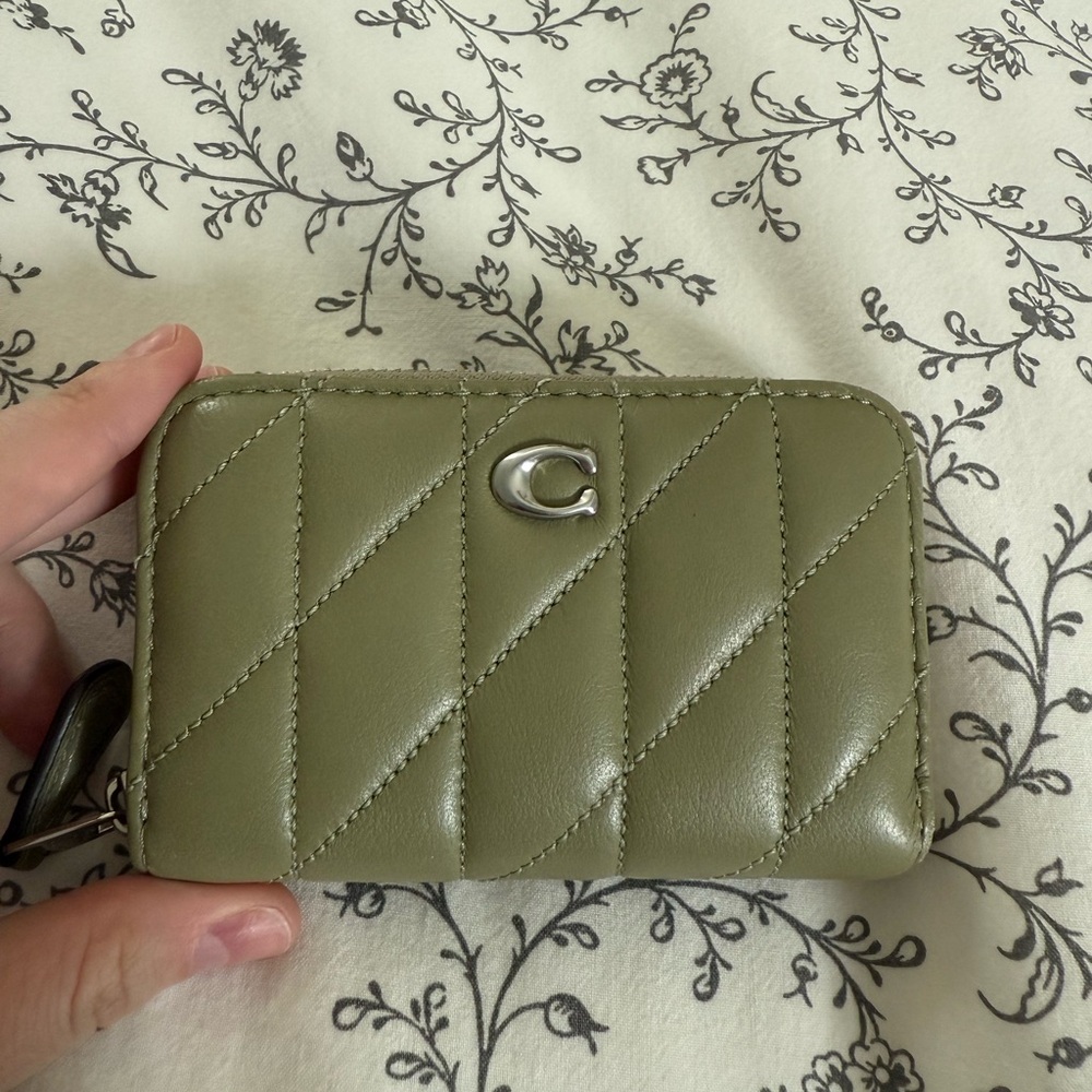 Green Quilted Coach Wallet with Silver C